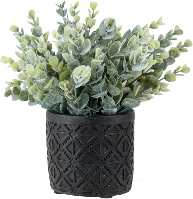 MyGift Artificial Eucalyptus Plant in Modern Gray Concrete Pots by MyGiftHome