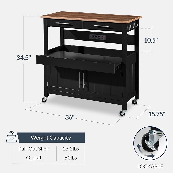 Best Choice Products 36in Large Rolling Kitchen Island Cart, 2-Door Cabinet - Image 2