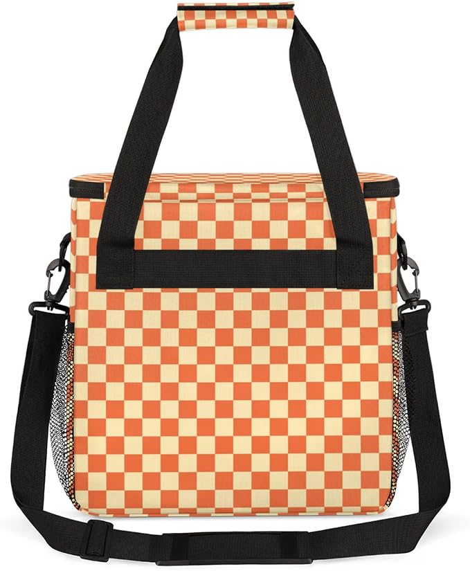 Checkerboard Orange Coffee Maker Carrying Bag, Waterproof Insulated Leakproof - Image 5