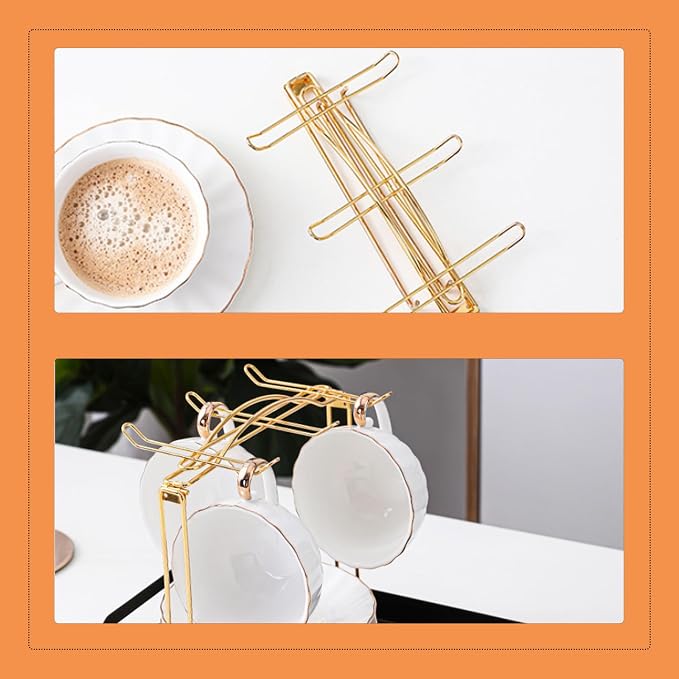 Gold Metal Cup and Saucer Display Stand Tea and Coffee Cup Holder - Image 4