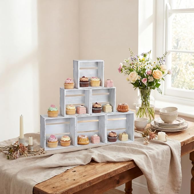 6 Pcs Rustic Wood Crates Cupcake Stand Decorative Wedding Cupcake Display by Unknown