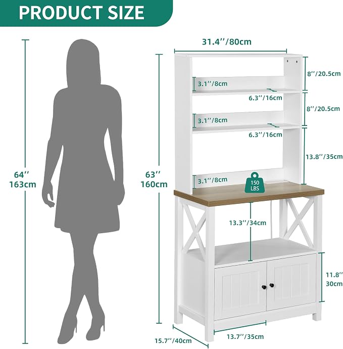 YITAHOME White Microwave Stand Bakers Rack Cabinet, Farmhouse Freestanding - Image 2