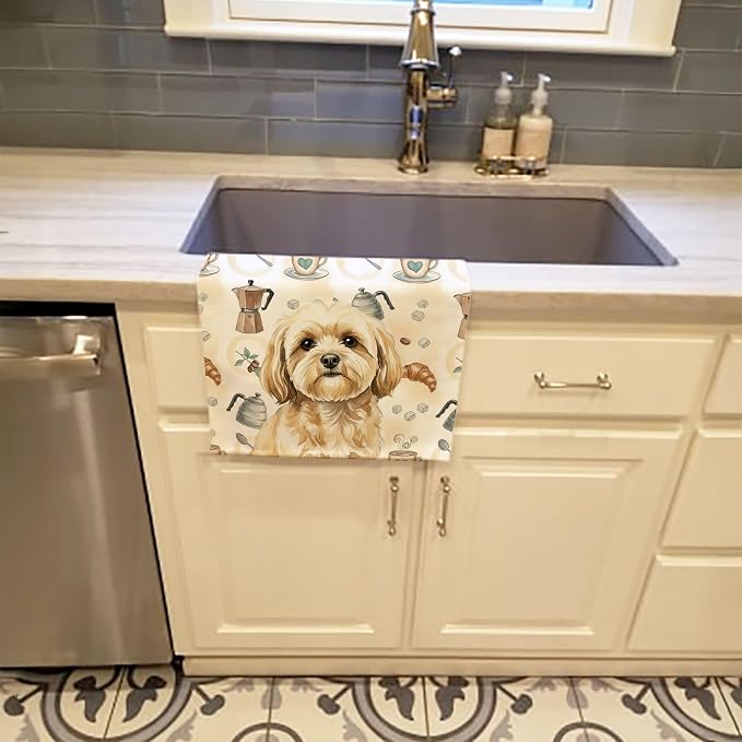 Caroline's Treasures Cream Lhasa Apso Coffee Bar Kitchen Towel Velour Plush - Image 2