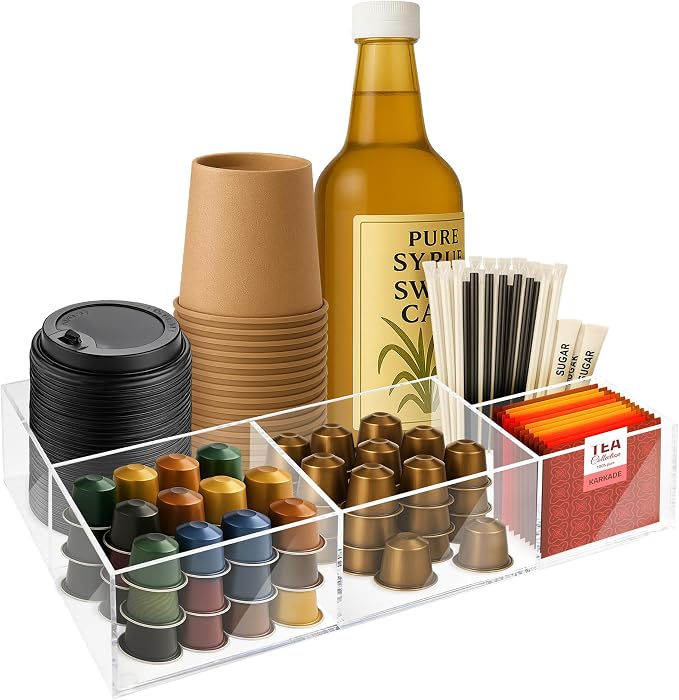 Acrylic Coffee Bar Station, Countertop Snack Tea Organizer & Condiment Tray | by ADDFITHOUSE