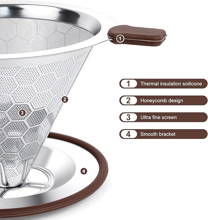 Pour over Coffee Dripper, Stainless Steel Paperless Reusable Coffee Filter - Image 4