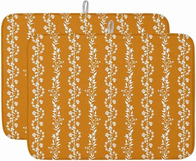 Leaves Dish Drying Mat 18x24 inch Watercolor Abstract Floral Leaf Stripes by Unknown