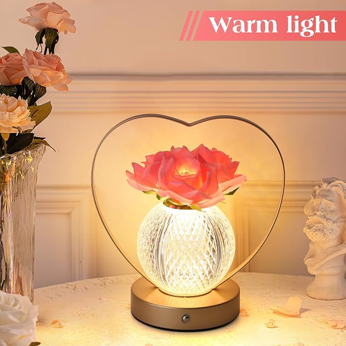 AMWGIMI Women Gifts Rose Flower Lamp, Rechargeable Cordless LED Touch Lamp | - Image 2