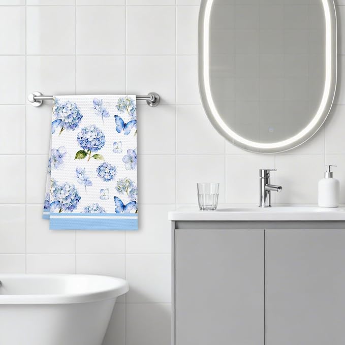 Blue Hydrangea Kitchen Towels, Summer Flowers Absorbent Hand Towel - Image 5