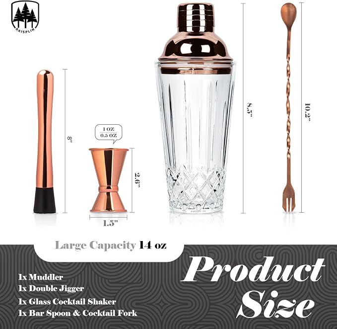 4-Piece Glass Cocktail Shaker Set - Image 4