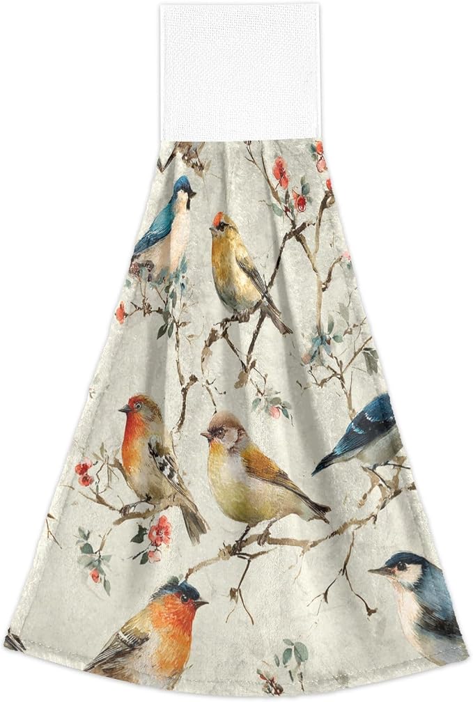 Dussdil Retro Cardinal Floral Tree Kitchen Hanging Towel 12 x 17 Inch Birds - Image 6