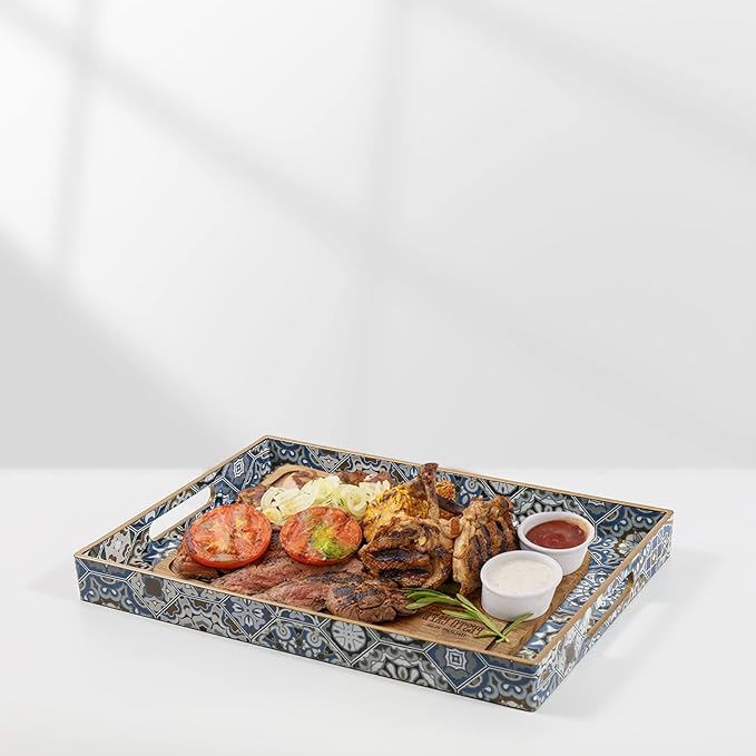 AGIOTA 2 Pcs Serving Tray with Handles Bohemian Decorative Tray Large Ottoman - Image 6