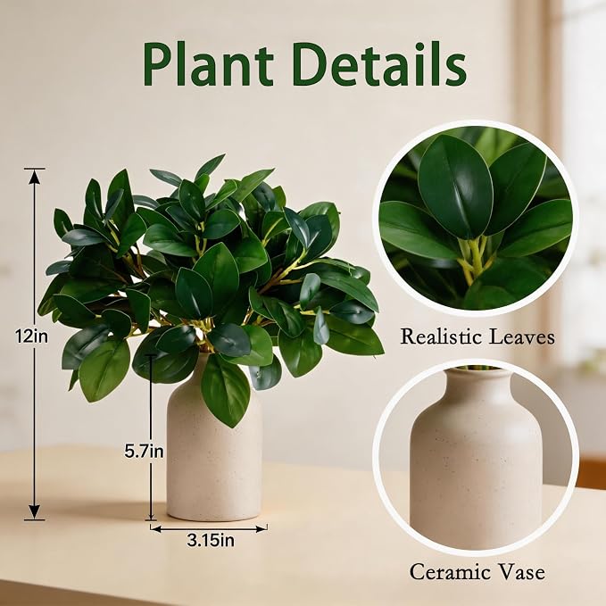 12 Inch Artificial Plant Indoor, Small Fake Plants Eucalyptus Stems - Image 3