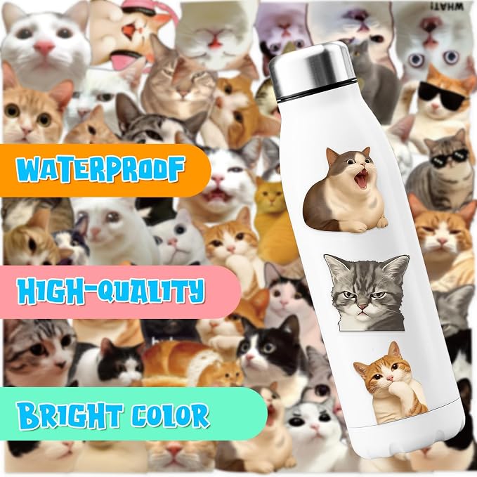 50 PCS Cat Meme Stickers, Transparent PET Waterproof Cute Decals - Image 2