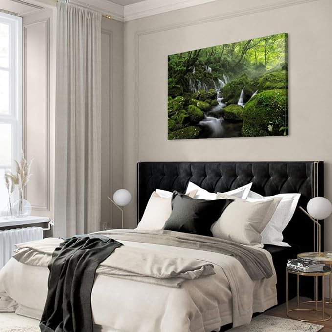 Foggy Forest Canvas Wall Art for Living Room Green Trees Scenery Painting - Image 2