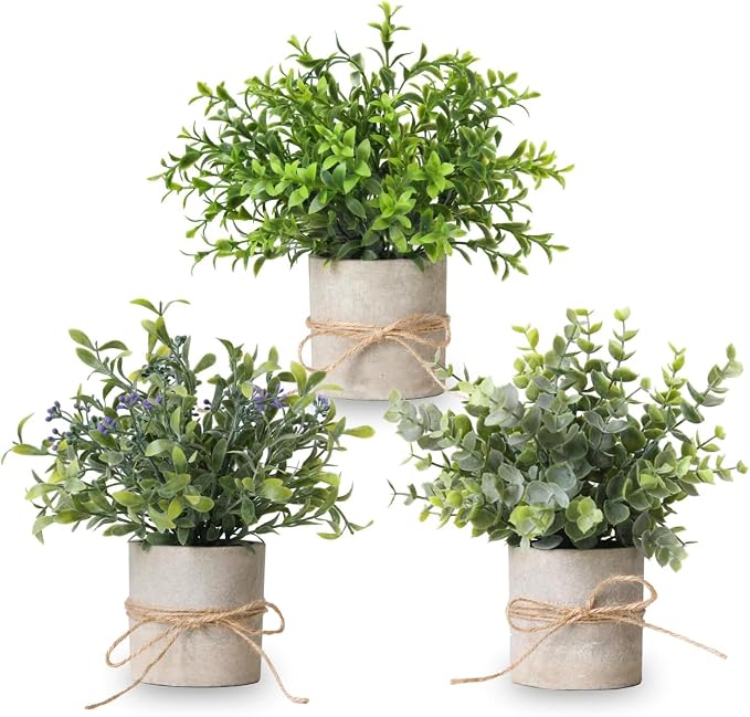 3 Pack Small Fake Plants in Farmhouse Pulp Pot by Decorateyouridealhomewithease