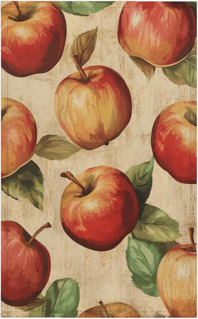 Vintage Apples Kitchen Towels Set of 2 Brown Fruits Dish Towels Bar Absorbent by Unknown