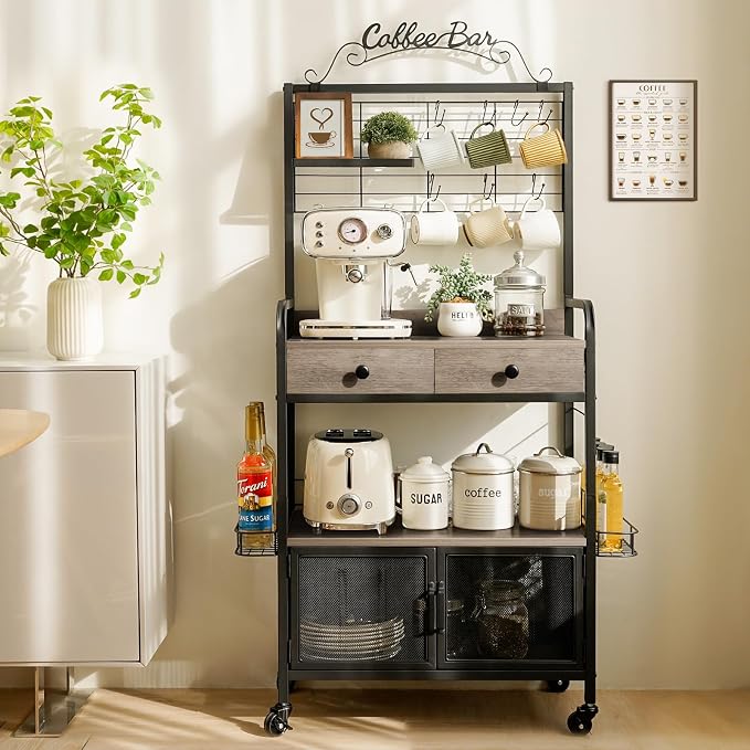 Coffee Bar Cabinet with Storage, Coffee Cart with Wheels, Coffee Station with by Filano