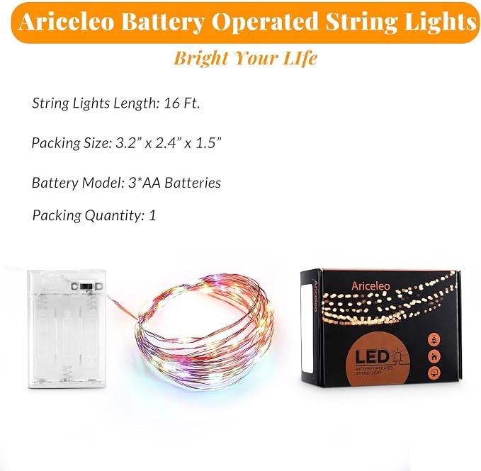 Ariceleo Led Fairy Lights Battery Operated, 1 Pack Mini Battery Powered Copper - Image 2