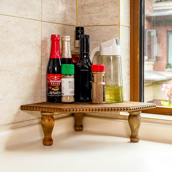 OKSQW Wood Corner Counter Shelf Framehouse Decorative Tray Stand - Image 7