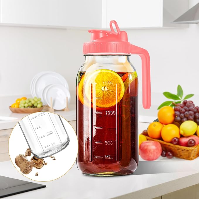 64oz Glass Pitcher with Lid, 2 Quart Mason Jar Pitchers with Lid and Spout - Image 6