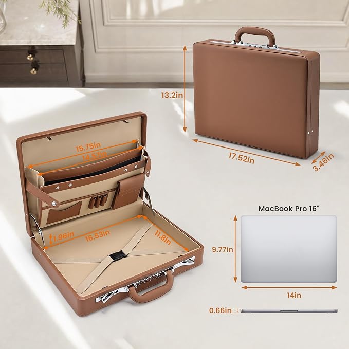 Briefcases for Men, Carrying Case Document Professional Leather Briefcase - Image 5