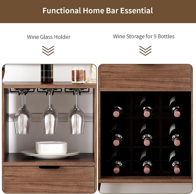 31.5" Home Bar Cabinet with Wine Rack, Industrial Coffee Bar Cabinet with - Image 8