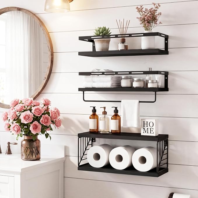 Fixwal Wall Mounted Bathroom Shelves Over Toilet, Rustic Wood Floating Shelves - Image 2