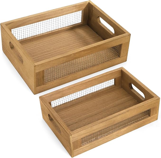 Dicunoy Set of 2 Decorative Wooden Crates, Rustic Countertop Nesting Basket - Image 8