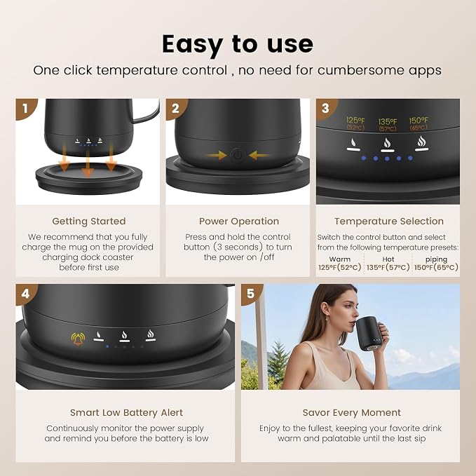 Smart Self Heating Coffee Mug, 14oz Temperature Control Coffee Mug, Hot up to - Image 5