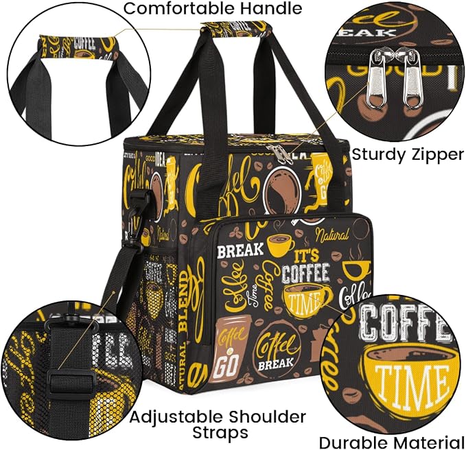 Yellow Coffee Break Cafe Maker Carring Bag Travel Carrying Storage Tote - Image 6