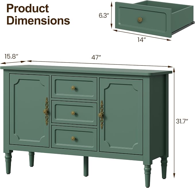 RoyalCraft Buffet Cabinet with 2 Doors & 3 Drawers, Vintage Sideboard with - Image 2