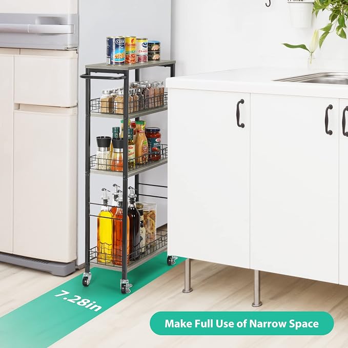 YBING Slim Storage Cart 4 Tier Narrow Rolling Cart on Wheels Mobile Kitchen - Image 2