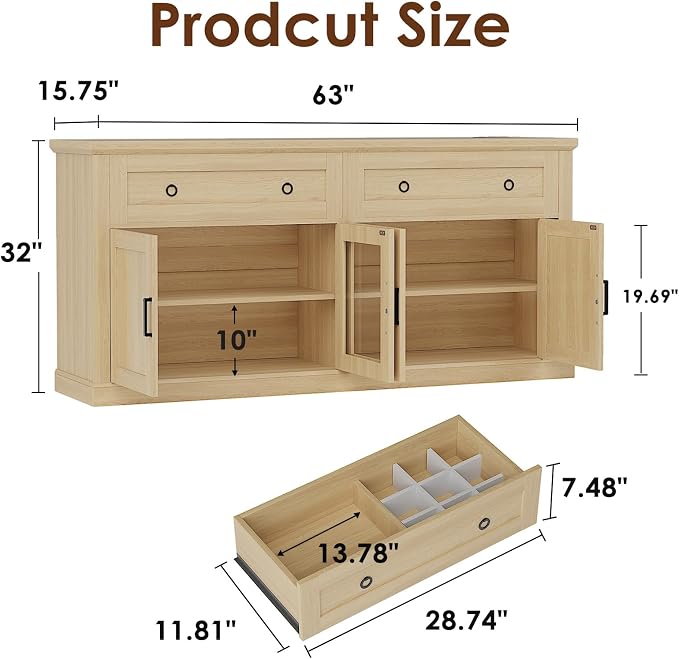 63'' Sideboard Buffet Cabinet - Image 2