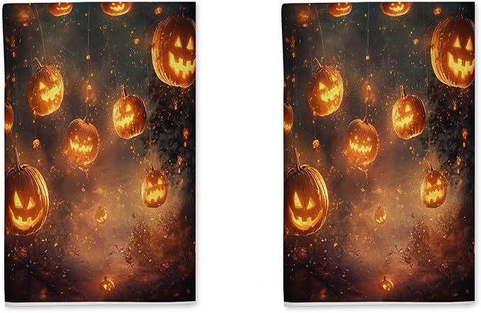 Pumpkin Kitchen Towels Set of 2, Halloween Festive Ghost String Light Halloween by Unknown