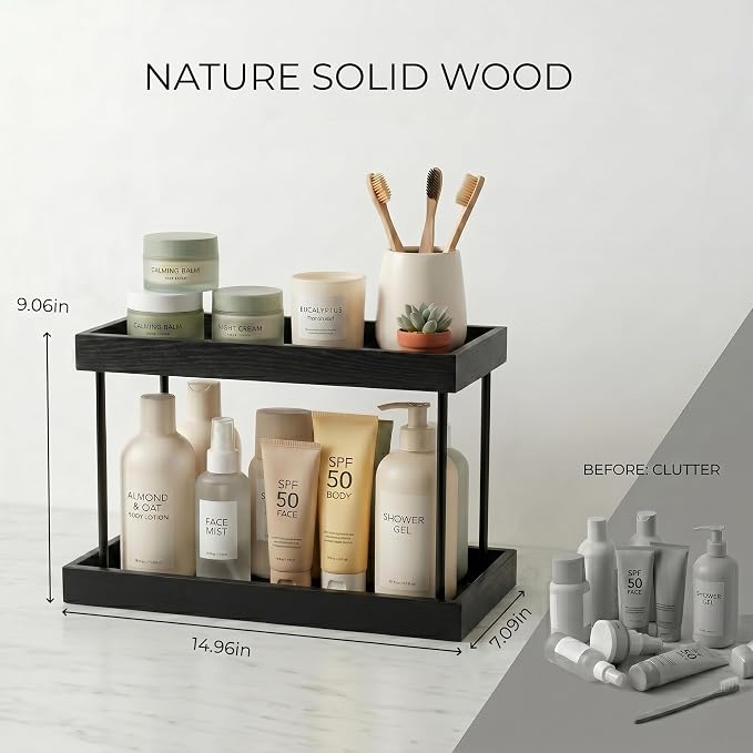 WOPITUES Bathroom Counter Organizer, 2 Tier Perfume Organizer, Wooden Bathroom - Image 3
