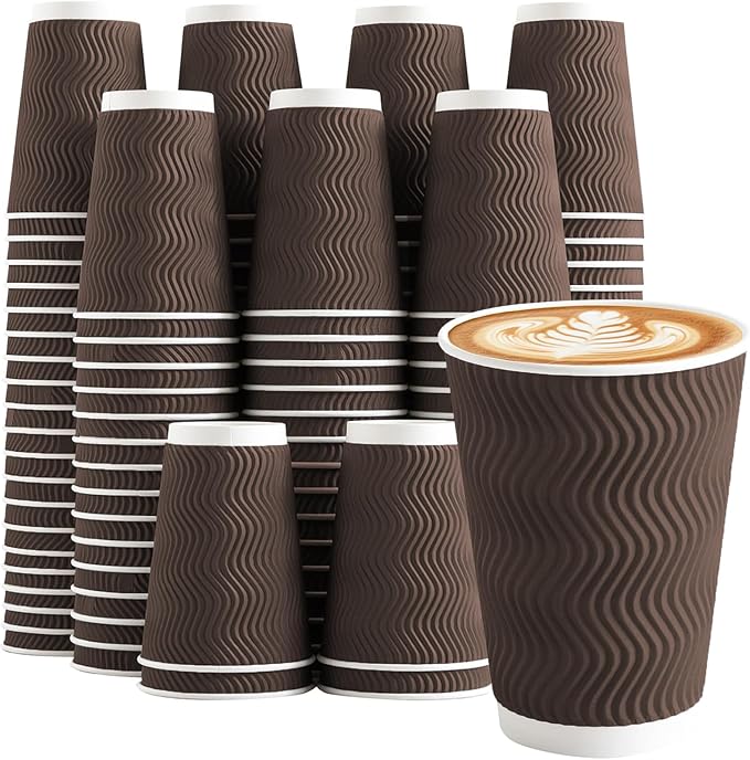 Clawsoff 100 Pack 12 oz Coffee Cups Disposable, Corrugated Ripple Wall Design by BuyNow