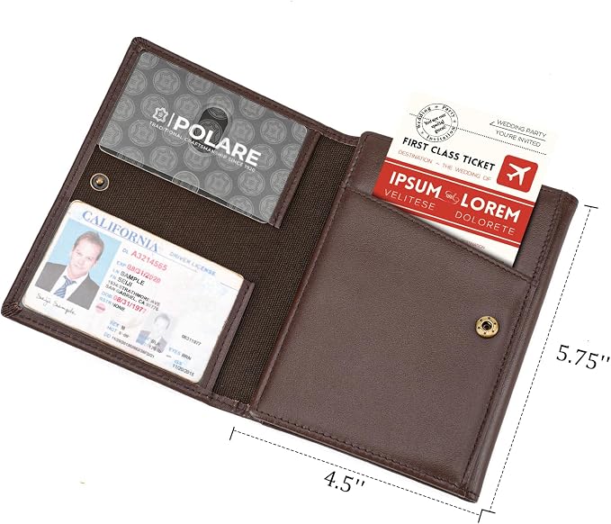 Polare Napa Leather Pilot Wallet Passport Holder RFID Blocking Tri-fold Travel - Image 7
