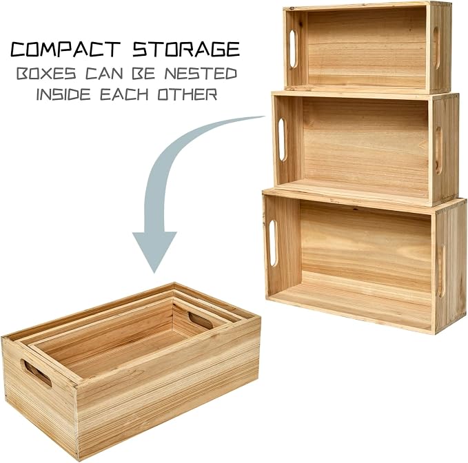 Set of 3 Wooden Boxes for Storage Small Crates for Display and Organizing - Image 7
