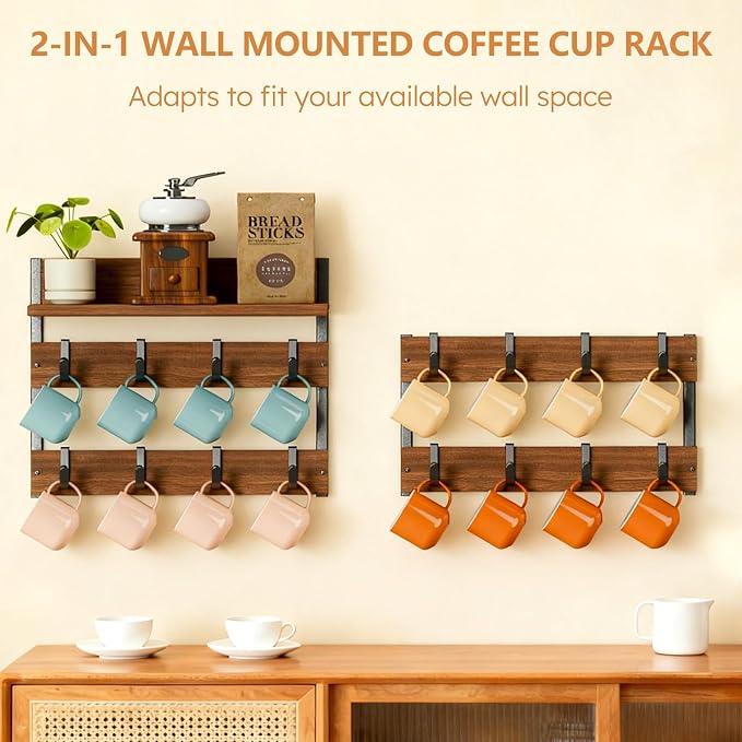 2-in-1 Coffee Cup Holder Wall Mounted, 4-Tier Coffee Mug Holder Wall Mount - Image 2