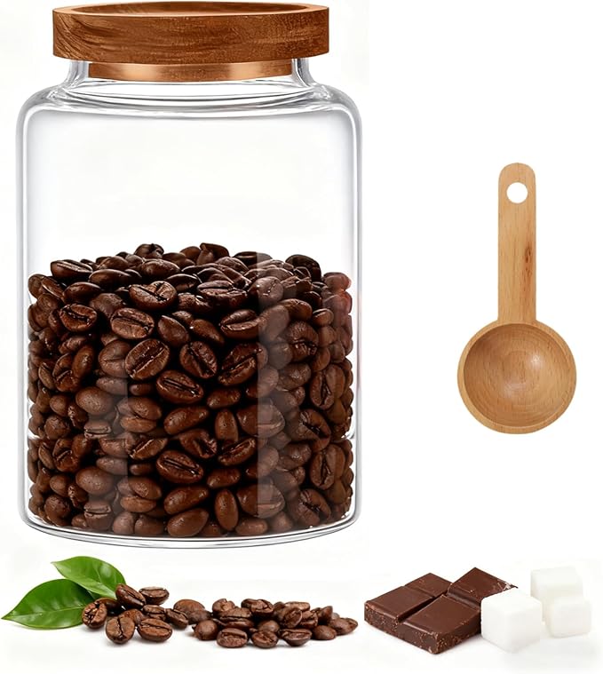 Glass Coffee Storage Jar with Lids Spoon Kitchen Borosilicate Glass Food by Foyofly