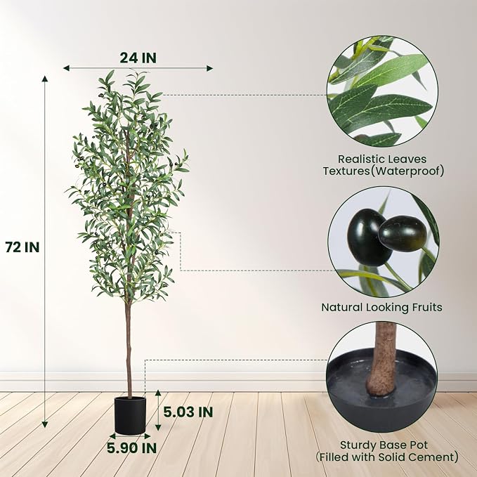 Artificial Olive Tree, 6FT Tall Faux Olive Trees 72in Outdoor Fake Potted Silk - Image 2