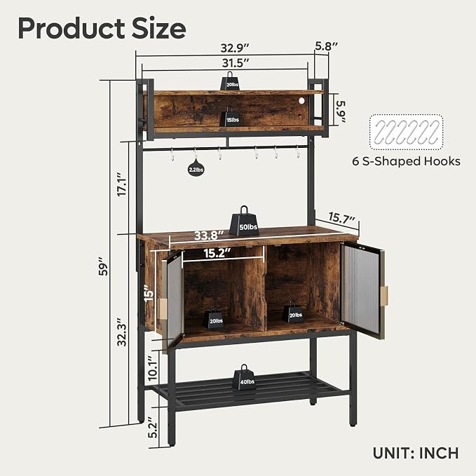 Bestier Coffee Bar with Storage, 5 Tier Microwave Stand with LED Lights - Image 2