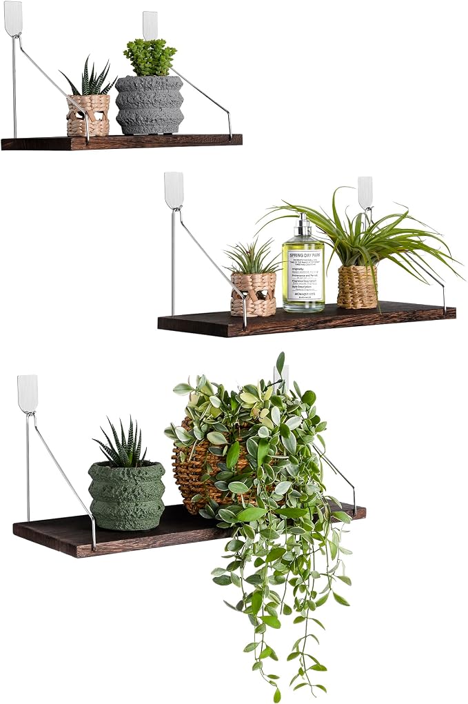 Floating Shelves Set of 3 Rustic Solid Wood Floating Shelf Wall Storage Shelves by MITIME