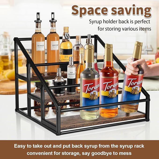 YQBRAO Coffee Syrup Rack Organizer, 3-Tier 12 Bottles Syrup Rack - Image 6