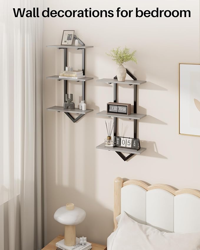 3 Tier Floating Shelves, Modern Geometric Wooden Shelf - Image 6