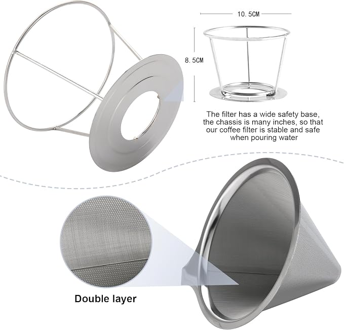 Pour Over Coffee Maker, Coffee Filter, Slow Drip Paperless Stainless Steel Cone - Image 3