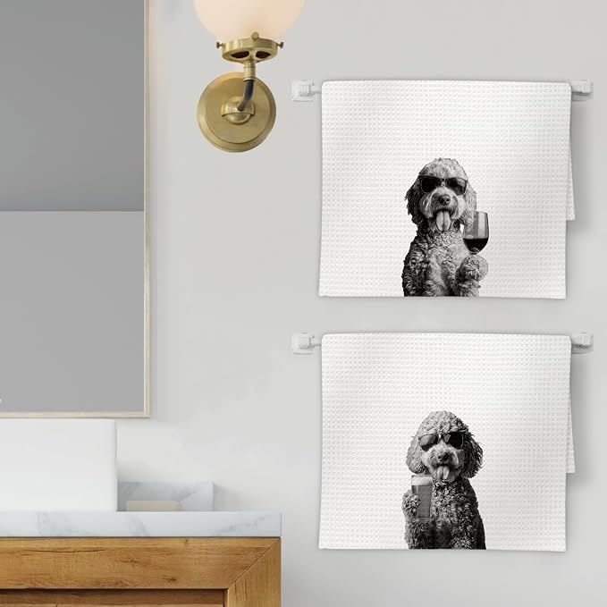 Goldendoodle Gifts Wine Kitchen Towels Set of 2, Funny Goldendoodle Wine Lover - Image 2