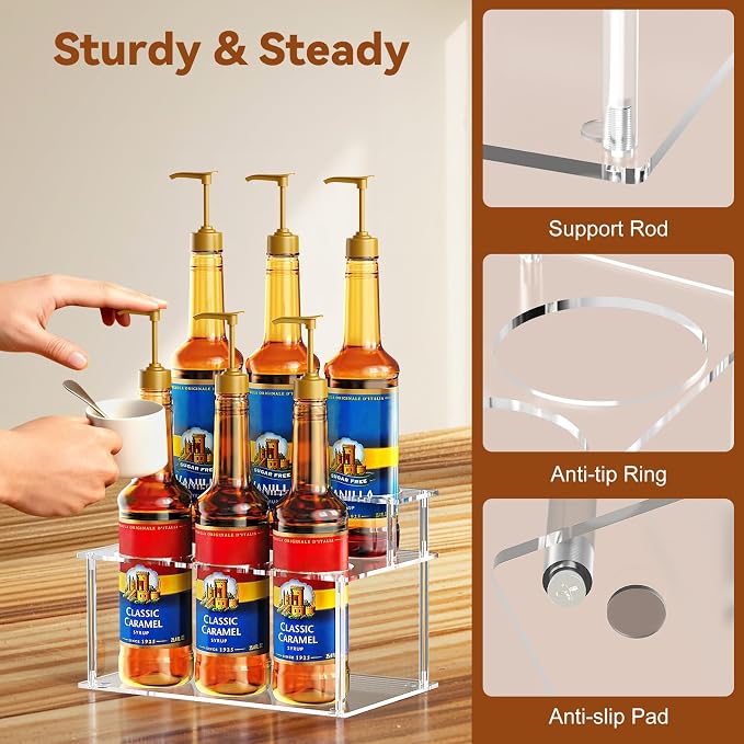 Nuovoware Acrylic Coffee Syrup Organizer, 2-Tier 6 Bottles Bar Organizer - Image 4