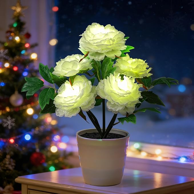 White Peony Artificial Flower Lamp, Night Light by Hibeauti