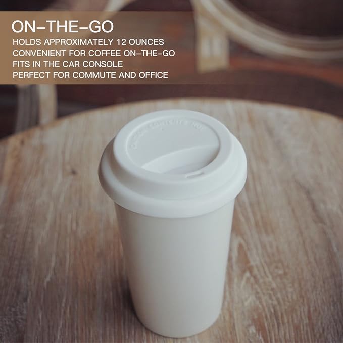 Reusable Double Wall Insulated White Ceramic Travel Coffee Cup - Image 6